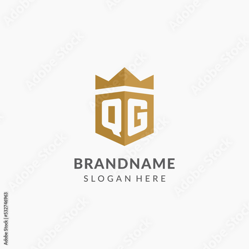 Initial letter QG logo with shield and crown style