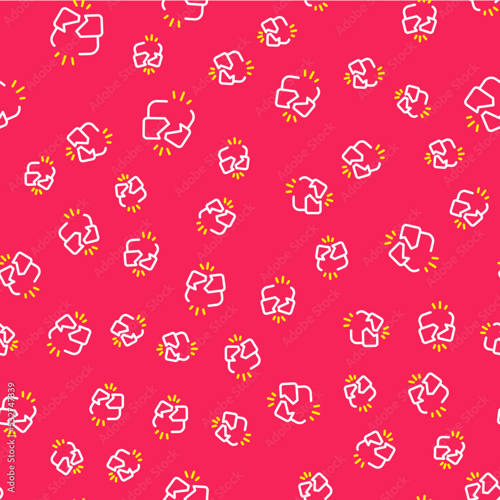 Fototapeta premium Line Broken or cracked lock icon isolated seamless pattern on red background. Unlock sign. Vector