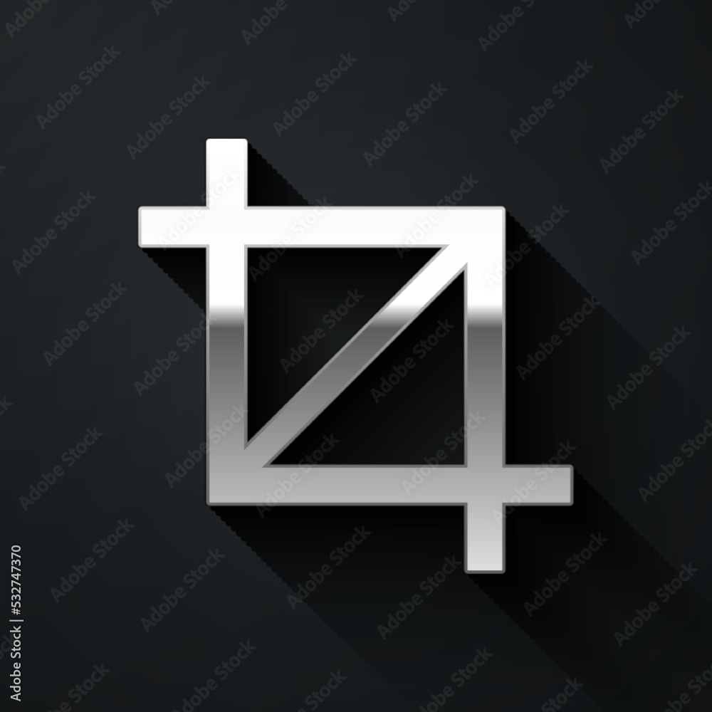 Obraz premium Silver Picture crop photo icon isolated on black background. Long shadow style. Vector