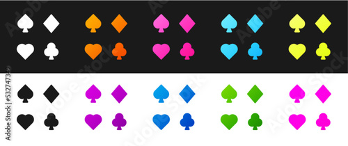 Set Deck of playing cards icon isolated on black and white background. Casino gambling. Vector