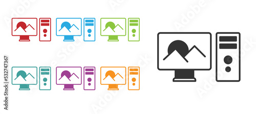 Black Photo retouching icon isolated on white background. Photographer, photography, retouch icon. Set icons colorful. Vector