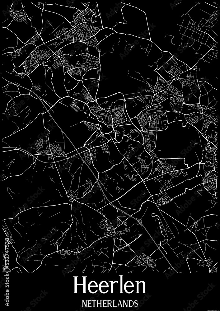 Black and White city map poster of Heerlen Netherlands.