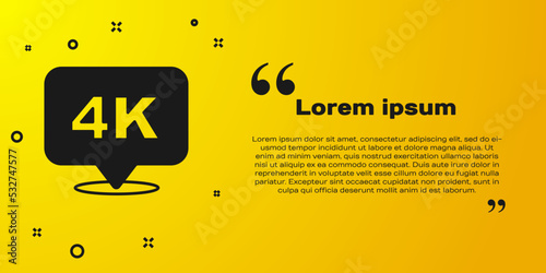 Black 4k Ultra HD icon isolated on yellow background. Vector