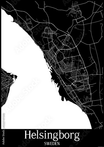 Quadro em tela Black and White city map poster of Helsingborg Sweden.