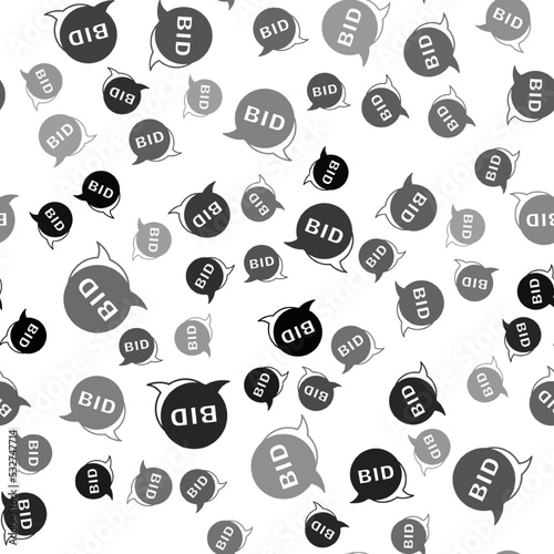 Black Bid icon isolated seamless pattern on white background. Auction bidding. Sale and buyers. Vector
