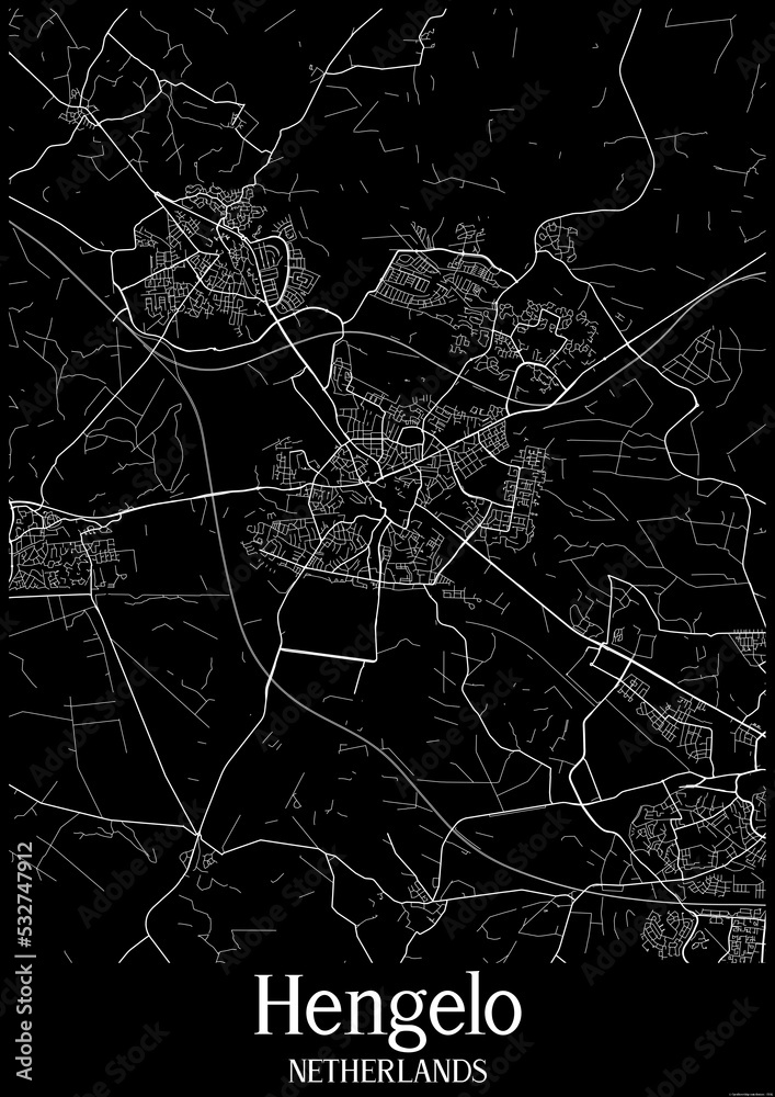 Black and White city map poster of Hengelo Netherlands.