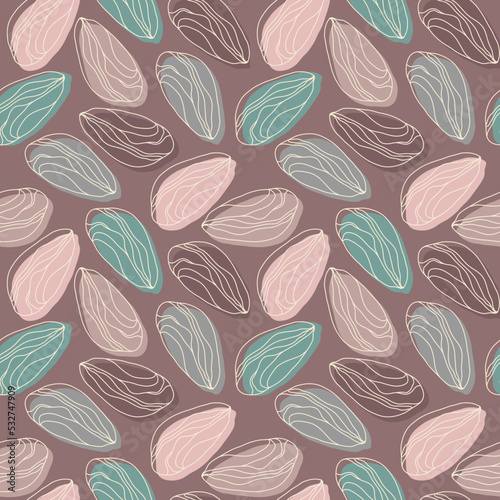 Vector seamless pattern with almonds. Vegan food illustration.