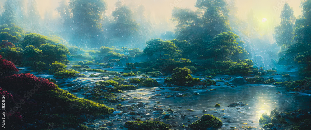 Fototapeta premium Artistic concept painting of a beautiful river landscape, background illustration