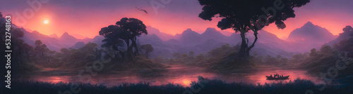 Artistic concept painting of a beautiful river landscape, background illustration © 4K_Heaven