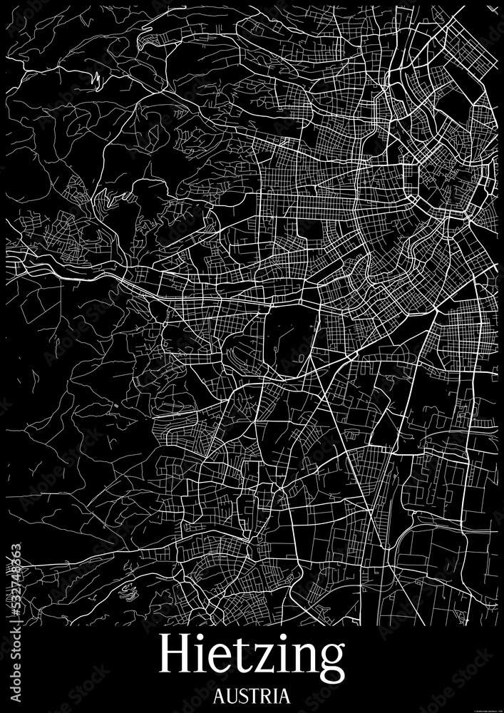 Black and White city map poster of Hietzing Austria.