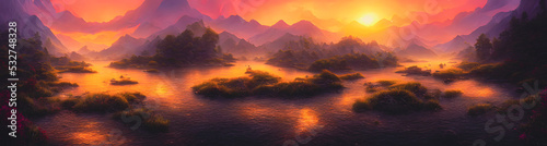 Artistic concept painting of a beautiful river landscape  background illustration