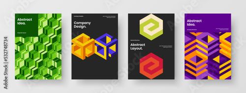 Original mosaic hexagons corporate cover concept set. Simple flyer vector design layout collection.