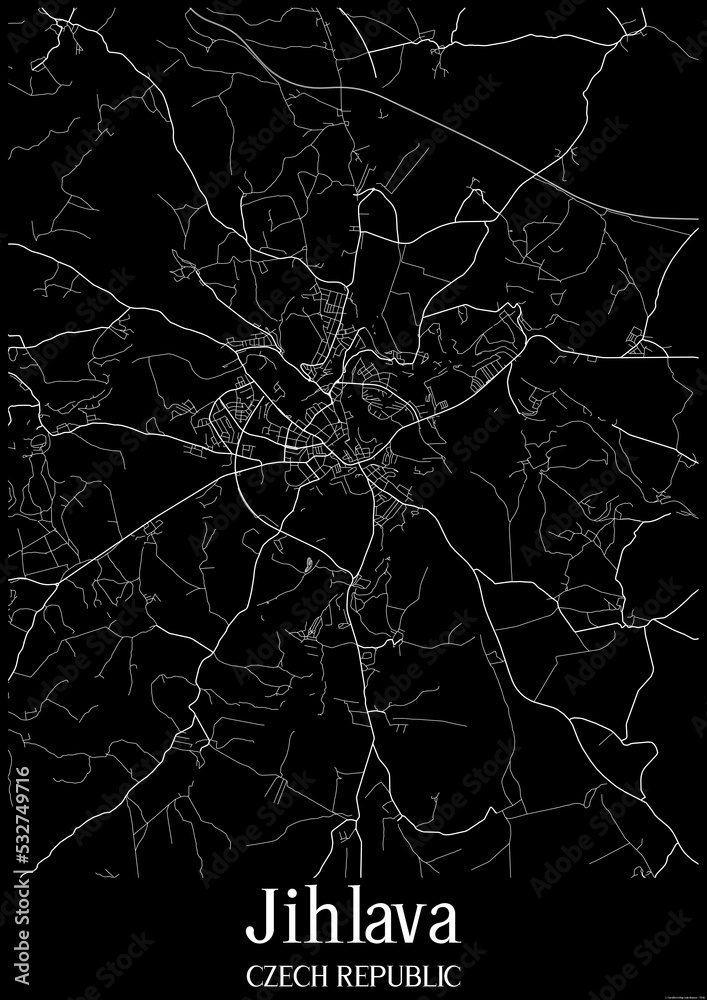 Black and White city map poster of Jihlava Czech Republic.