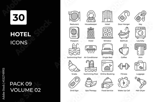 Hotel icons collection. Set vector line with elements for mobile concepts and web apps. Collection modern icons.