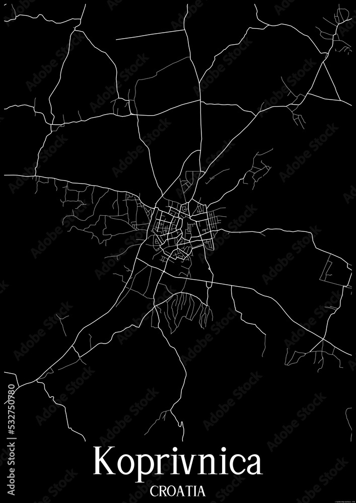 Black and White city map poster of Koprivnica Croatia.