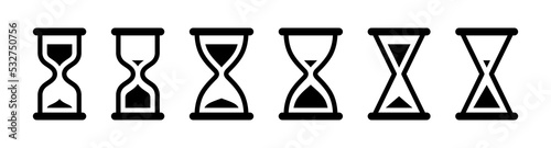 hourglass icon set. Sand watch, sand glass, time glass symbols. Simple flat vector icons.