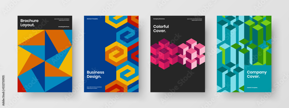 Fototapeta premium Modern book cover vector design template bundle. Abstract geometric shapes company brochure layout composition.