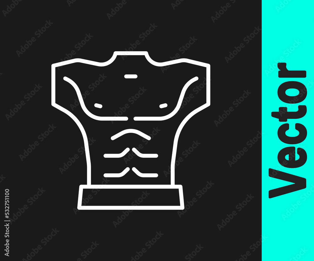 White line Bodybuilder showing his muscles icon isolated on black background. Fit fitness strength health hobby concept. Vector White line Bodybuilder showing his muscles icon isolated on black background. Fit fitness strength health hobby concept. Vector