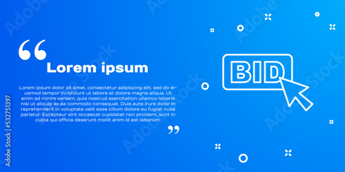 White line Bid icon isolated on blue background. Auction bidding. Sale and buyers. Vector