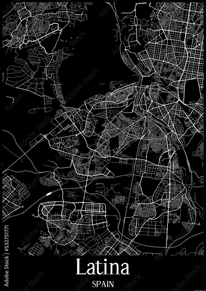 Black and White city map poster of Latina Spain.