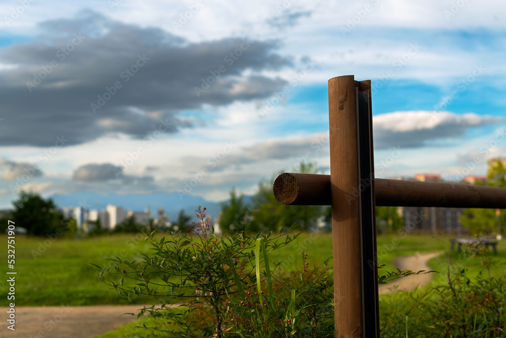 Morning view of the park as an oasis of stark urban life Morning view of the park as an oasis of stark urban life