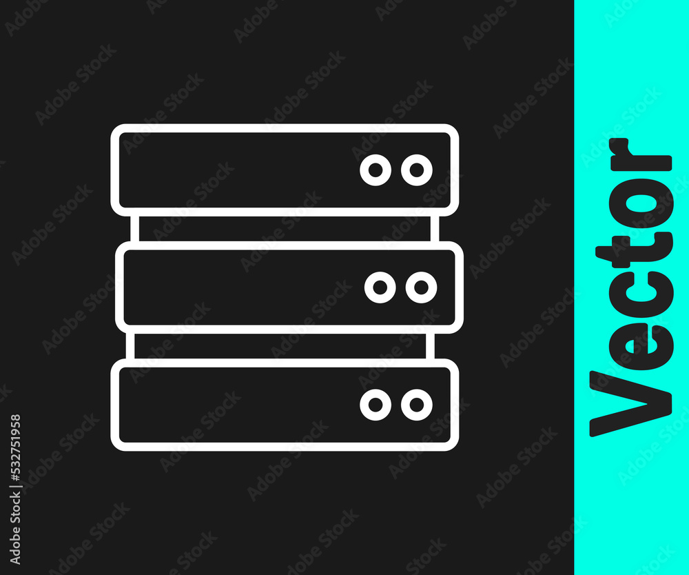 White line Server, Data, Web Hosting icon isolated on black background. Vector White line Server, Data, Web Hosting icon isolated on black background. Vector