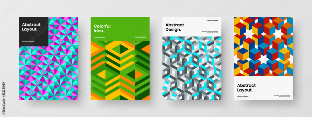 Obraz premium Modern mosaic tiles booklet template collection. Bright placard design vector layout bundle.