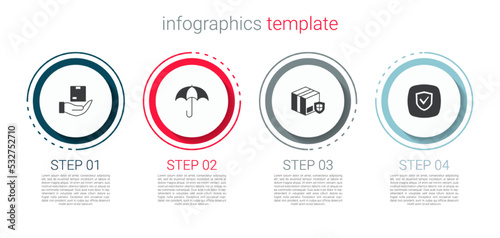 Set Delivery insurance, Umbrella, security with shield and Shield. Business infographic template. Vector