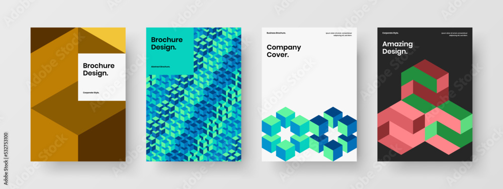 Fototapeta premium Minimalistic geometric tiles booklet concept bundle. Colorful placard design vector illustration collection.