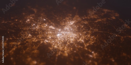 Photography Street lights map of Rome (Italy) with tilt-shift effect, view from north