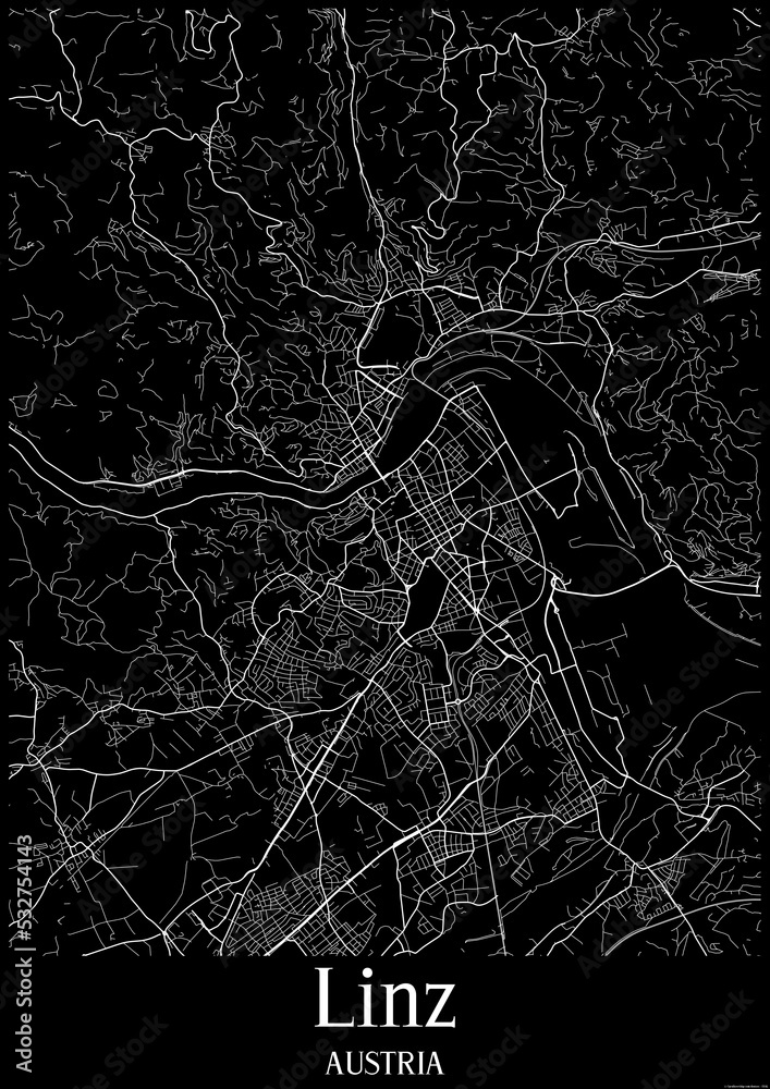 Black and White city map poster of Linz Austria.