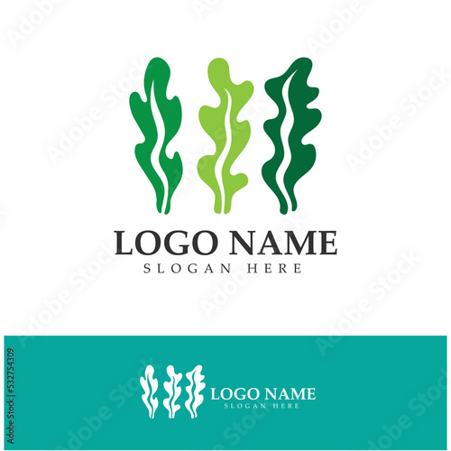 Seaweed vector logo icon illustration design.includes seafood,natural products,florist,ecology,wellness,spa.