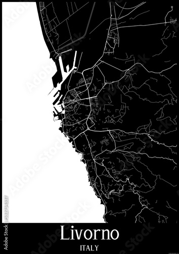 Black and White city map poster of Livorno Italy.