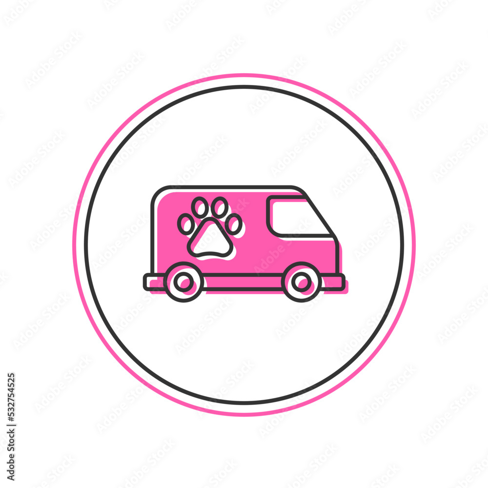 Filled outline Veterinary ambulance icon isolated on white background. Veterinary clinic symbol. Vector