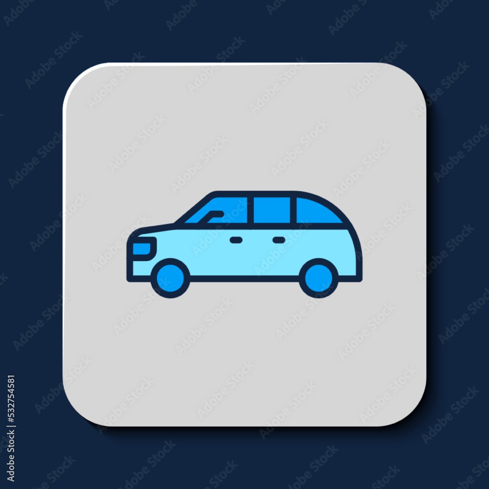 Filled outline Hatchback car icon isolated on blue background. Vector Filled outline Hatchback car icon isolated on blue background. Vector