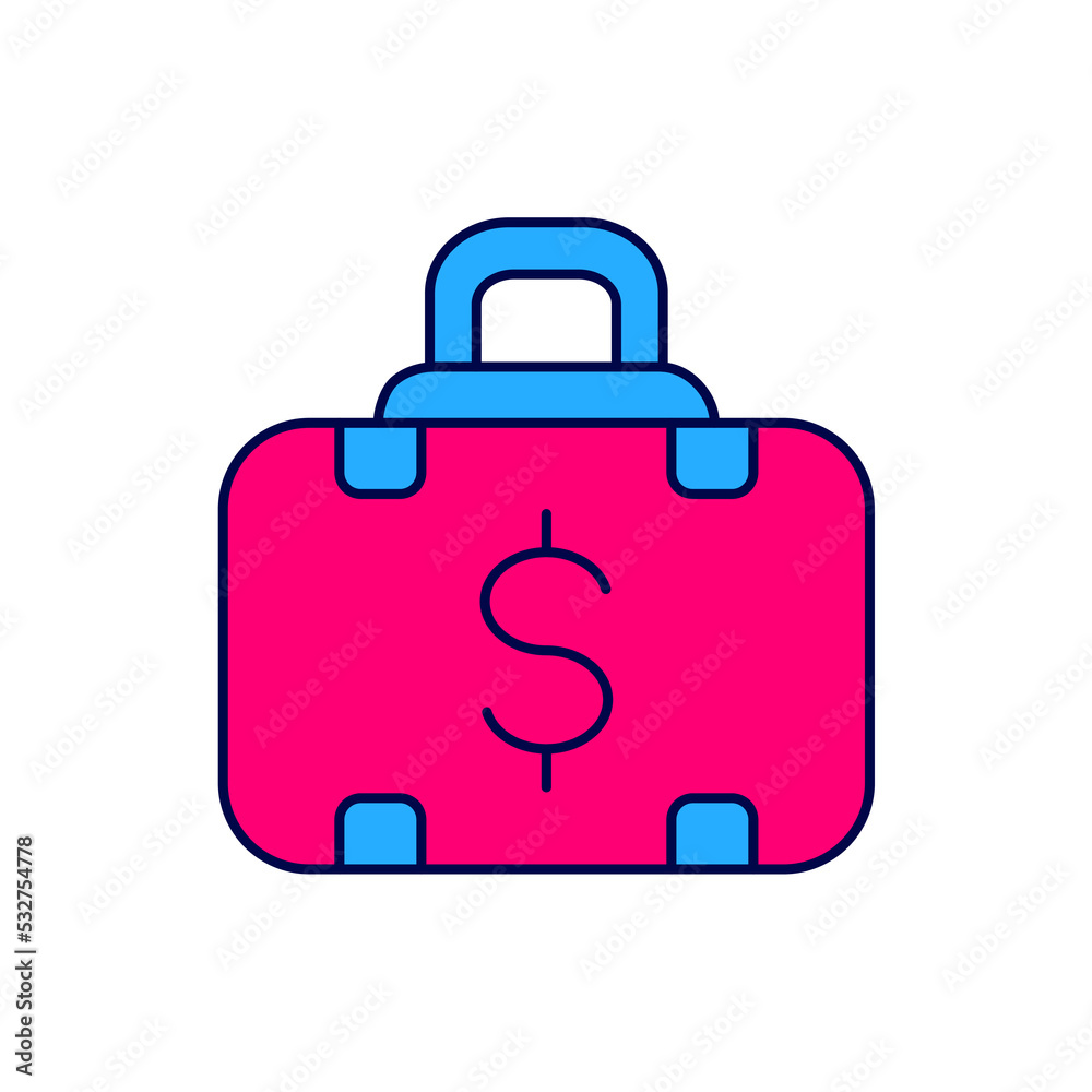 Filled outline Briefcase and money icon isolated on white background. Business case sign. Business portfolio. Vector Filled outline Briefcase and money icon isolated on white background. Business case sign. Business portfolio. Vector