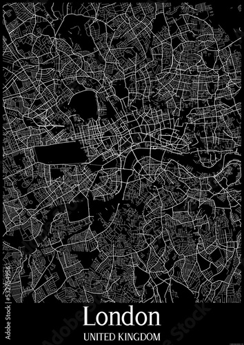 Photography Black and White city map poster of London United Kingdom.