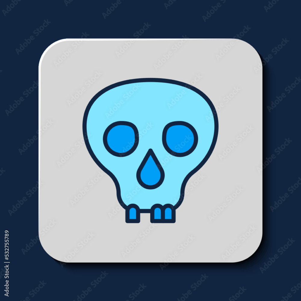 Filled outline Skull icon isolated on blue background. Happy Halloween party. Vector