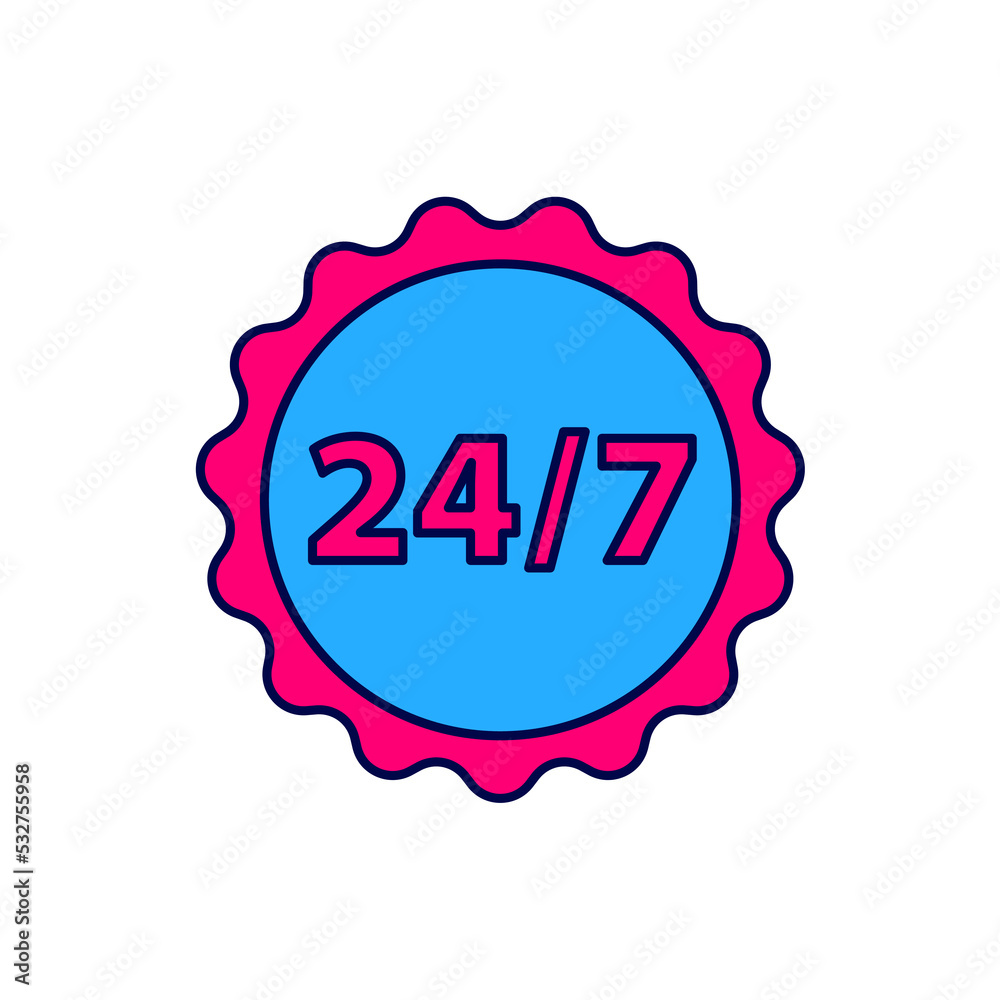 Filled outline Clock 24 hours icon isolated on white background. All day cyclic icon. 24 hours service symbol. Vector Filled outline Clock 24 hours icon isolated on white background. All day cyclic icon. 24 hours service symbol. Vector
