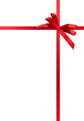 Realistic gift wrapping design with shiny red ribbons and bow isolated on transparent background