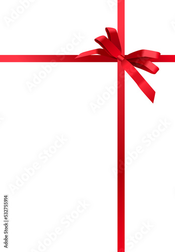 Realistic gift wrapping design with shiny red ribbons and bow isolated on transparent background