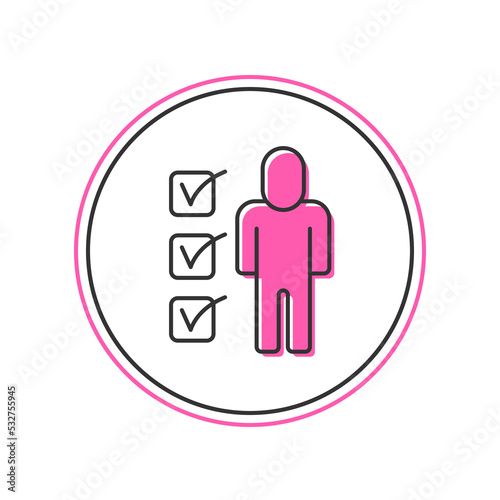 Filled outline Resume icon isolated on white background. CV application. Searching professional staff. Analyzing personnel resume. Vector