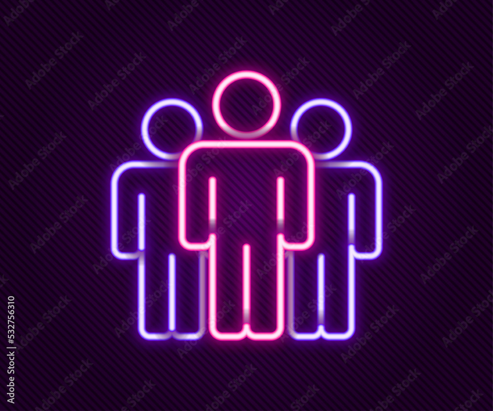 Glowing neon line Users group icon isolated on black background. Group of people icon. Business avatar symbol - users profile icon. Colorful outline concept. Vector Glowing neon line Users group icon isolated on black background. Group of people icon. Business avatar symbol - users profile icon. Colorful outline concept. Vector