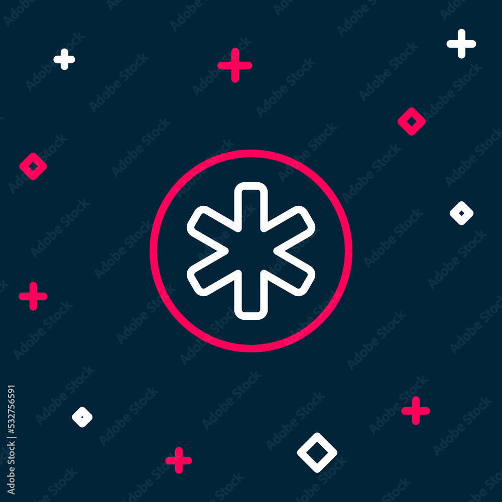 Obraz premium Line Medical symbol of the Emergency - Star of Life icon isolated on blue background. Colorful outline concept. Vector