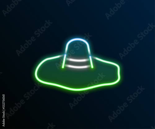 Glowing neon line Elegant women hat icon isolated on black background. Colorful outline concept. Vector