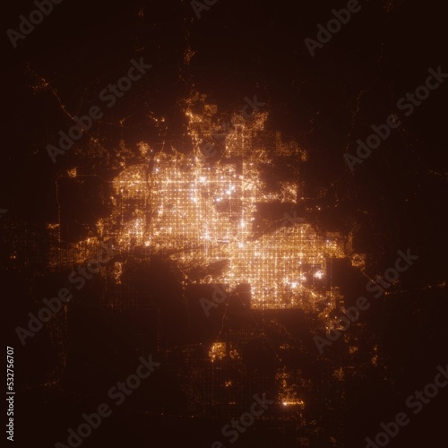 Phoenix  Arizona  USA  street lights map. Satellite view on modern city at night. Imitation of aerial view on roads network. 3d render