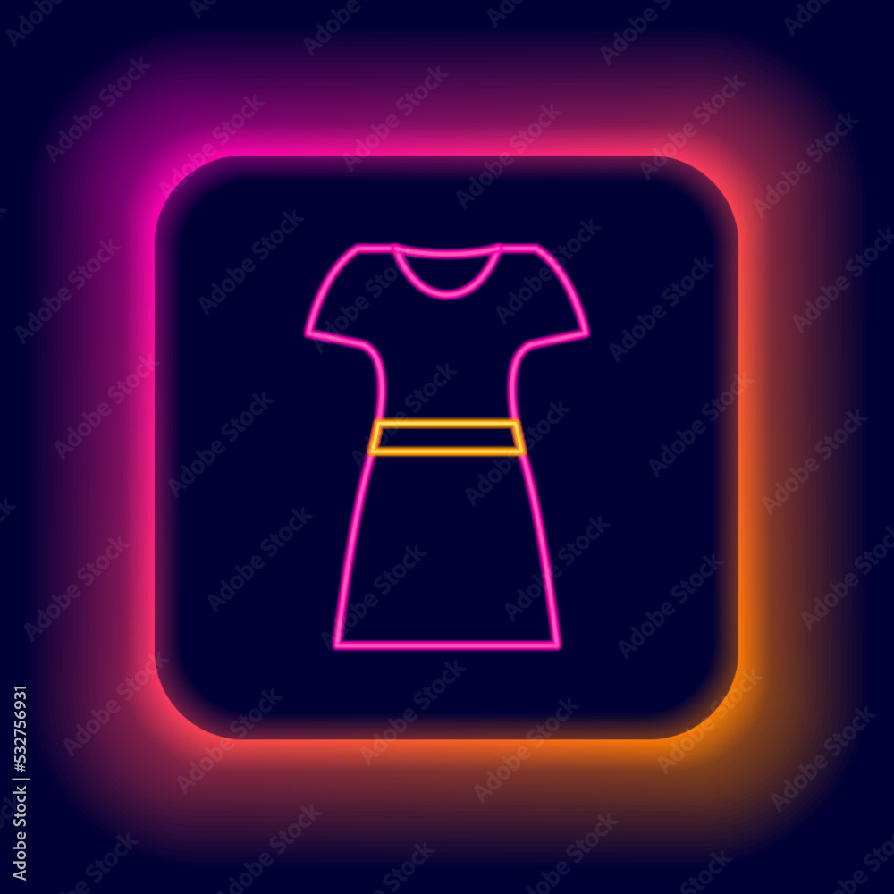 Glowing neon line Woman dress icon isolated on black background. Clothes sign. Colorful outline concept. Vector Glowing neon line Woman dress icon isolated on black background. Clothes sign. Colorful outline concept. Vector