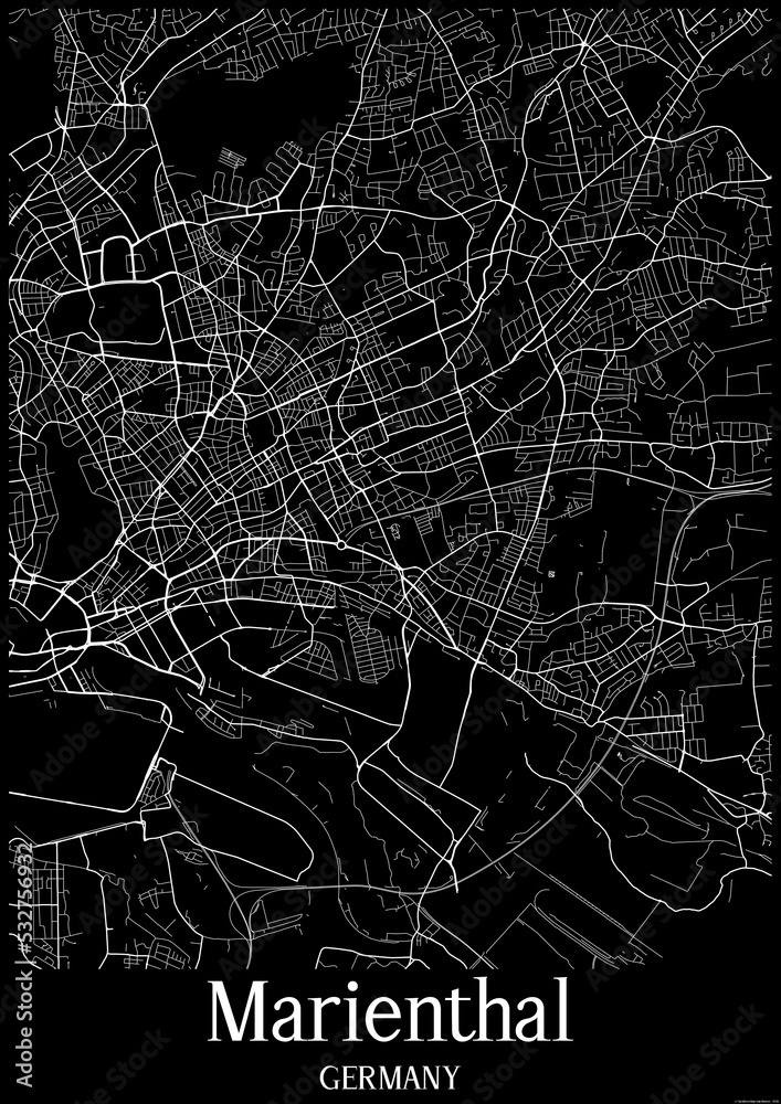 Black and White city map poster of Marienthal Germany.