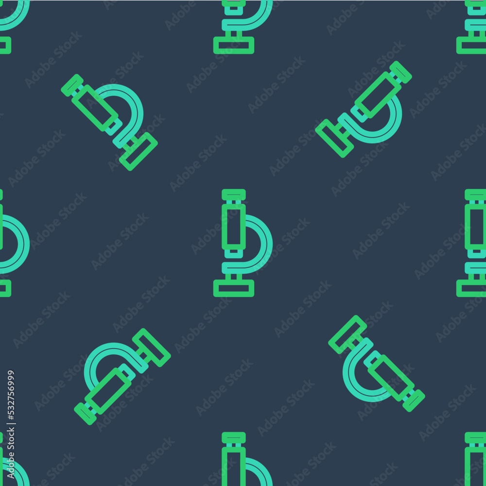 Line Microscope icon isolated seamless pattern on blue background. Chemistry, pharmaceutical instrument, microbiology magnifying tool. Vector Line Microscope icon isolated seamless pattern on blue background. Chemistry, pharmaceutical instrument, microbiology magnifying tool. Vector