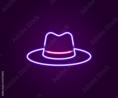 Glowing neon line Man hat with ribbon icon isolated on black background. Colorful outline concept. Vector